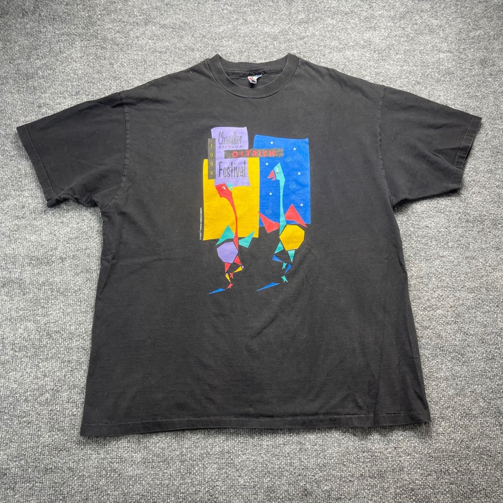 Vintage 90's 1995 Chandler Ostrich Festival Hanes Beefy-T Shirt XL Black USA
